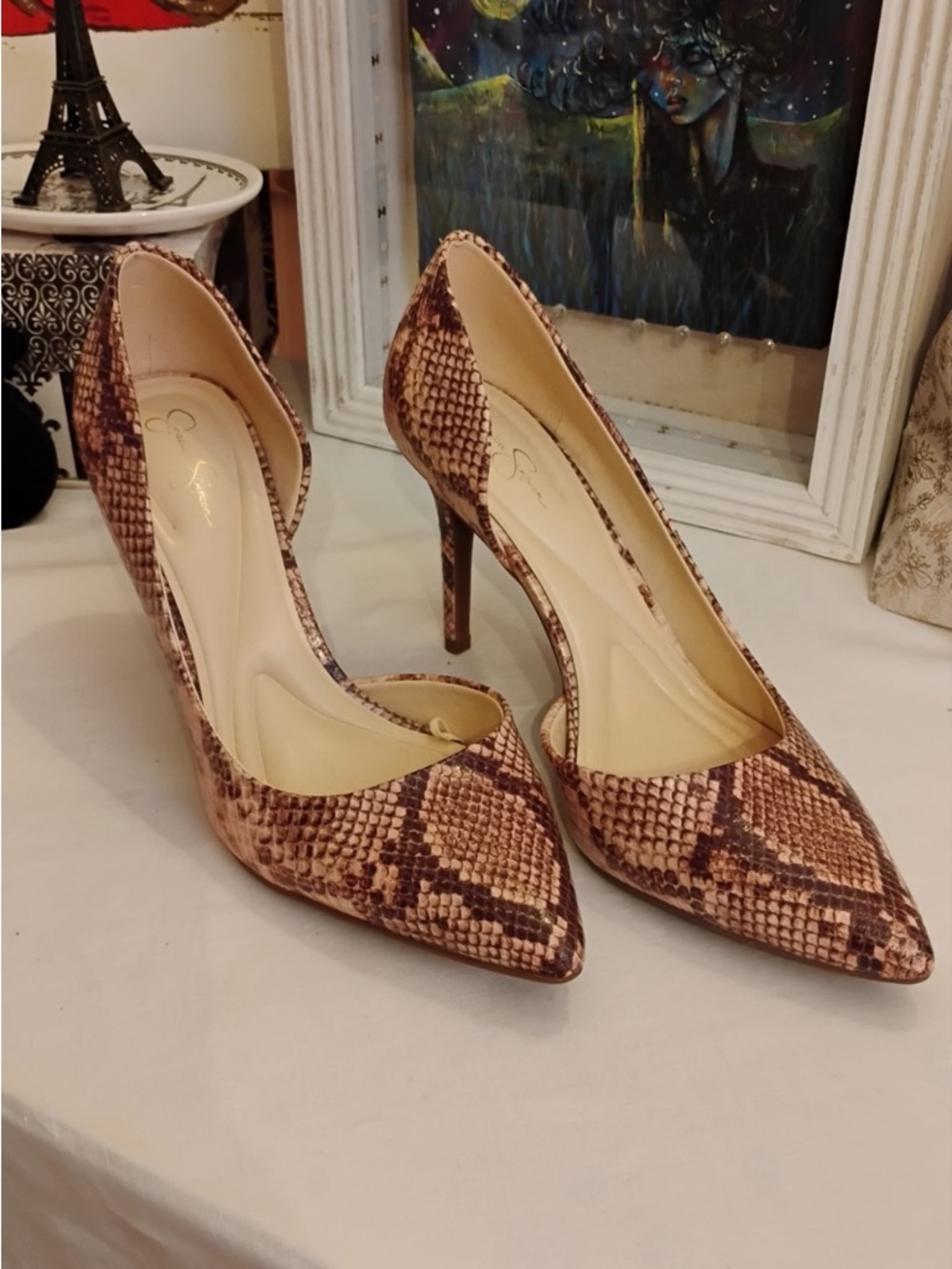 Pointed Toe Snake-Print D'Orsay Pumps By Jessica Simpson- Brown-Brand New-9.5